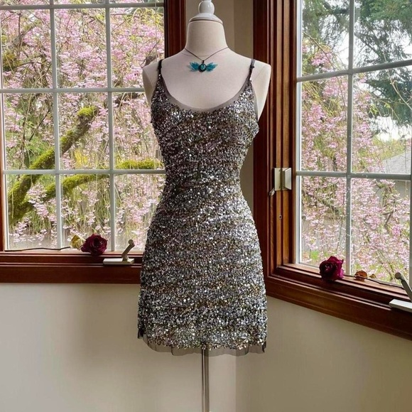 Vintage Arden B Sparkly Silver Sequin Mini Dress - Picture 1 of 8